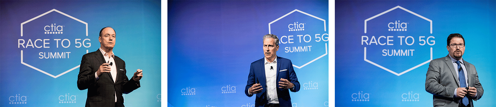From left to right: Tim Baxter, President & CEO, Samsung Electronics North America; Niklas Heuveldop, President & CEO, Ericsson North America; Cristiano Amon, President, Qualcomm.