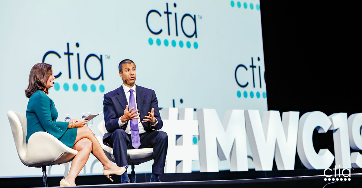 CTIA President & CEO with FCC Chairman Ajit Pai during a fireside chat at Mobile World Congress 2019 in Los Angeles.