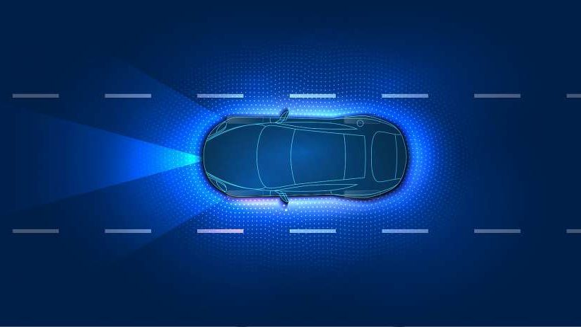 Illustration of an autonomous vehicle on an open road.